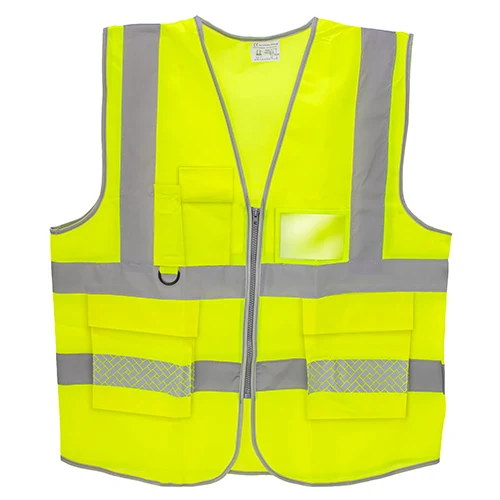 Chaleco reflectante reforzado de alta visibilidad · Personalizado con tu logo en color amarillo