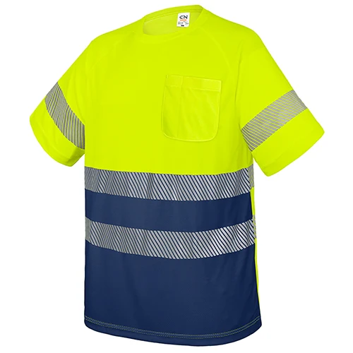 Camiseta reflectante premium de manga corta · Personalizada con tu logo en color amarillo / marino