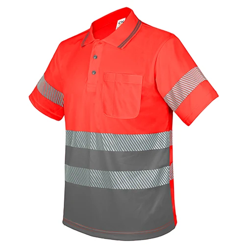Polo reflectante de alta visibilidad · Personalizado con tu logo en color rojo / gris