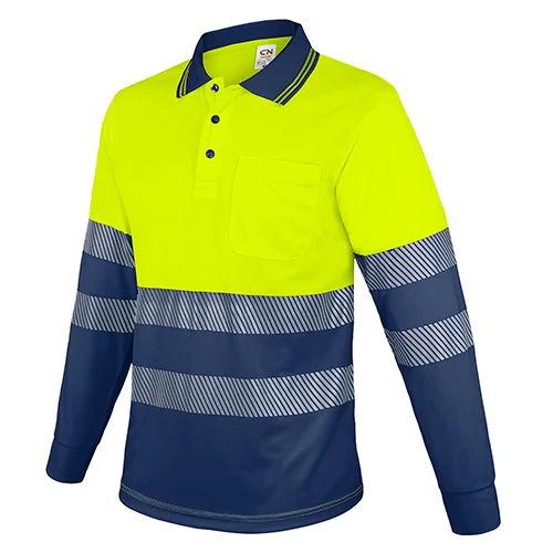 Polo reflectante de alta visibilidad manga larga · Personalizado con tu logo en color amarillo / marino