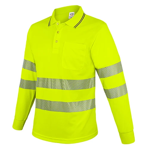 Polo reflectante de alta visibilidad manga larga · Personalizado con tu logo en color amarillo