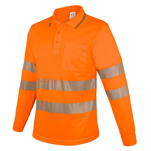 Polo reflectante de alta visibilidad manga larga · Personalizado con tu logo en color naranja