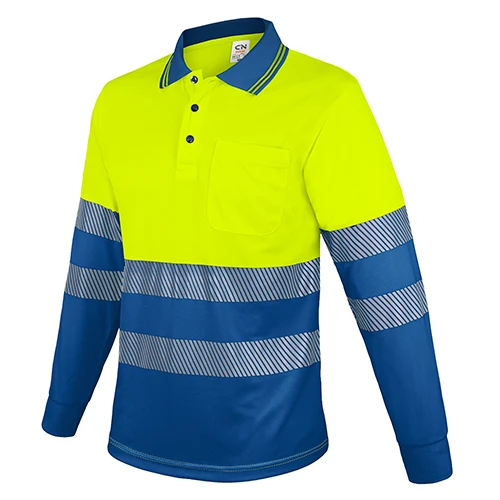 Polo reflectante de alta visibilidad manga larga · Personalizado con tu logo en color amarillo / azul royal