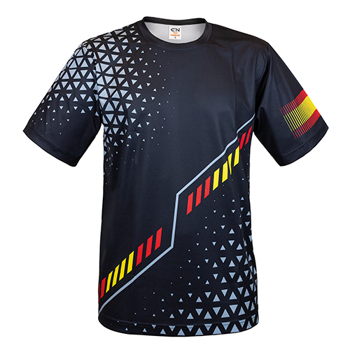 Camiseta Bandera para Peñas y Eventos en color negro, vista frontal — personalizable con tu logo