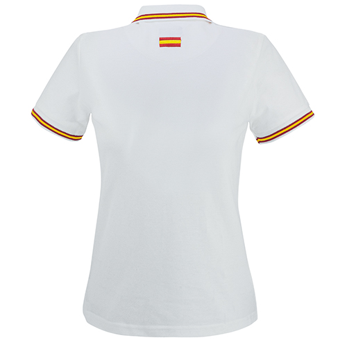 Polo Ejecutivo Piqué Mujer en color blanco, vista trasera — personalizable con tu logo