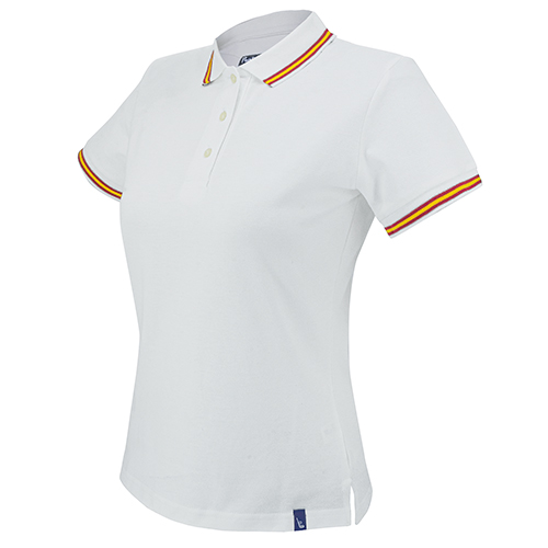 Polo Ejecutivo Piqué Mujer en color blanco, vista frontal — personalizable con tu logo