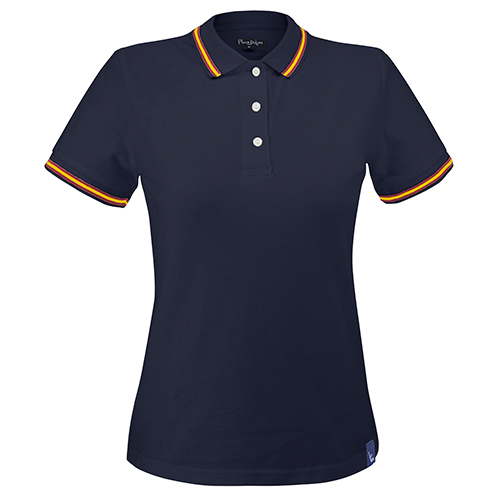 Polo Ejecutivo Piqué Mujer en color marino, vista frontal — personalizable con tu logo