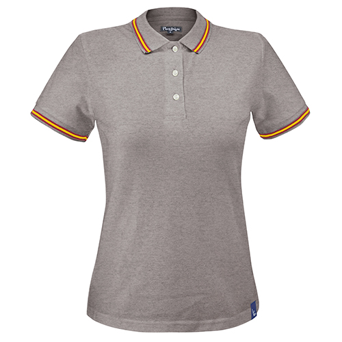 Polo Ejecutivo Piqué Mujer en color gris, vista frontal — personalizable con tu logo