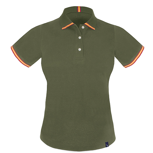 Polo España Selección Mujer en color verde, vista frontal — personalizable con tu logo