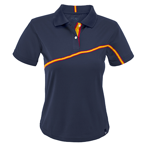Polo Marinero Costa Mujer en color marino, vista frontal — personalizable con tu logo