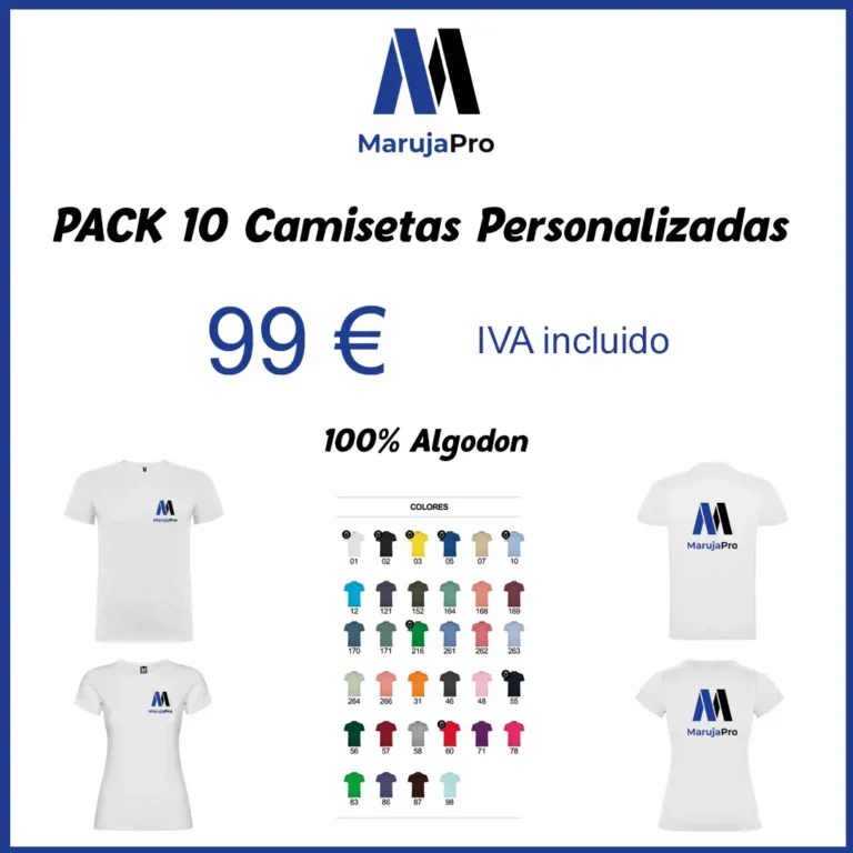 Cartel del pack de 10 camisetas de algodón personalizadas (99 €)