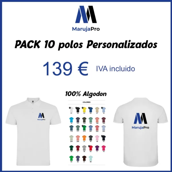 Cartel del pack de 10 polos de algodón personalizados (139 €)