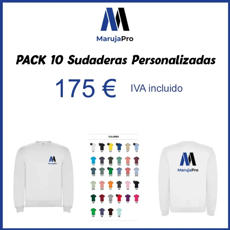 Cartel del pack de 10 sudaderas unisex sin gorro personalizadas (175 €)
