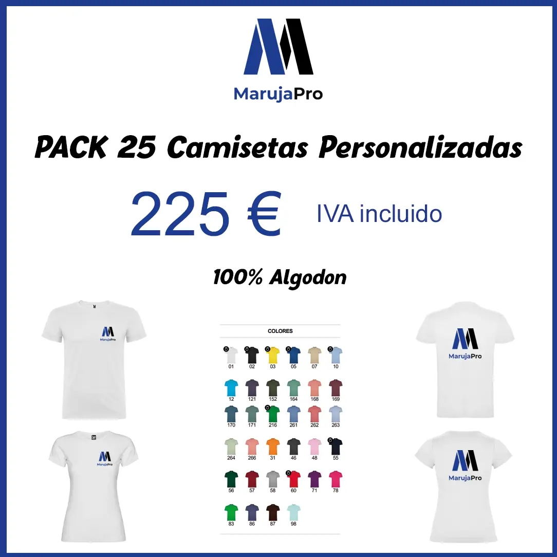 Cartel del pack de 25 camisetas de algodón personalizadas (225 €)