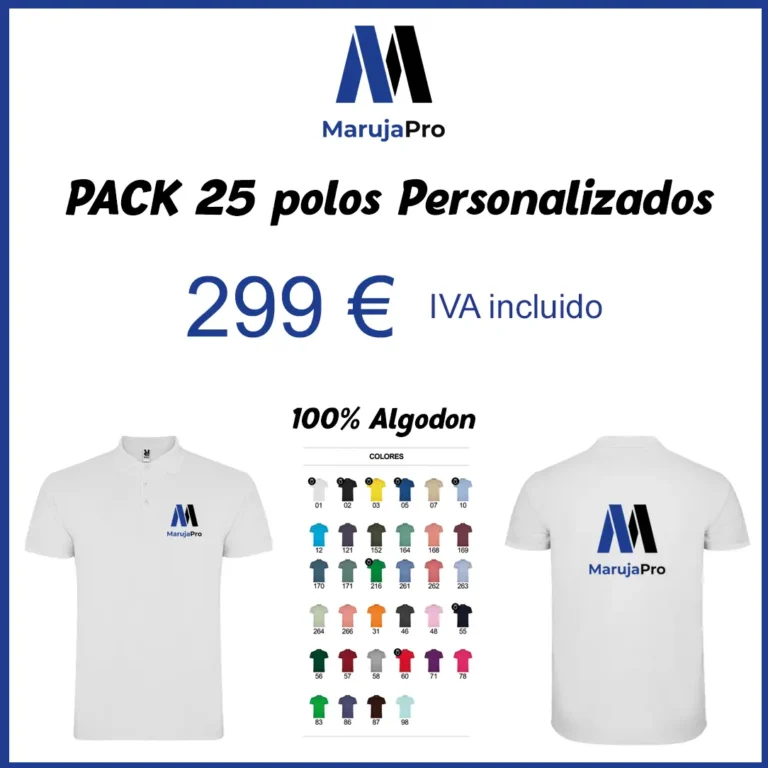 Cartel del pack de 25 polos de algodón personalizados (299 €)