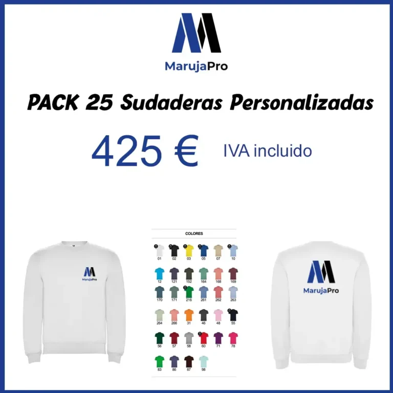 Cartel del pack de 25 sudaderas unisex sin gorro personalizadas (425 €)